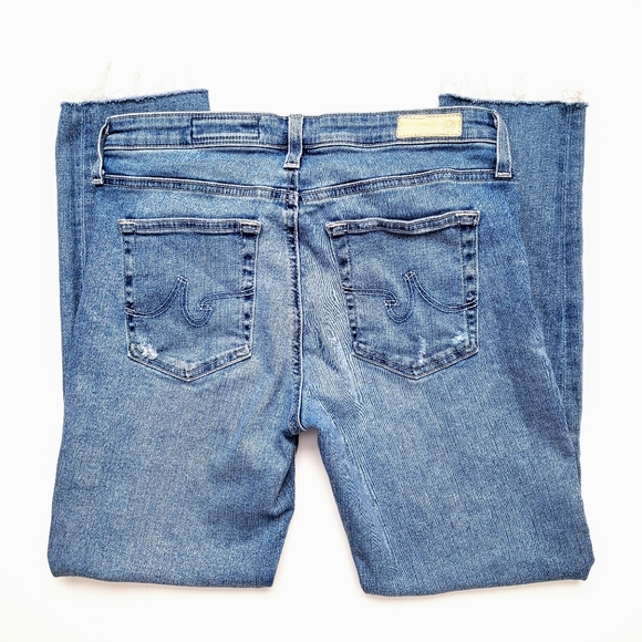 AG The Prima Cigarette Crop Distressed Light Wash Raw Hem Jeans Size 28 - Picture 6 of 8